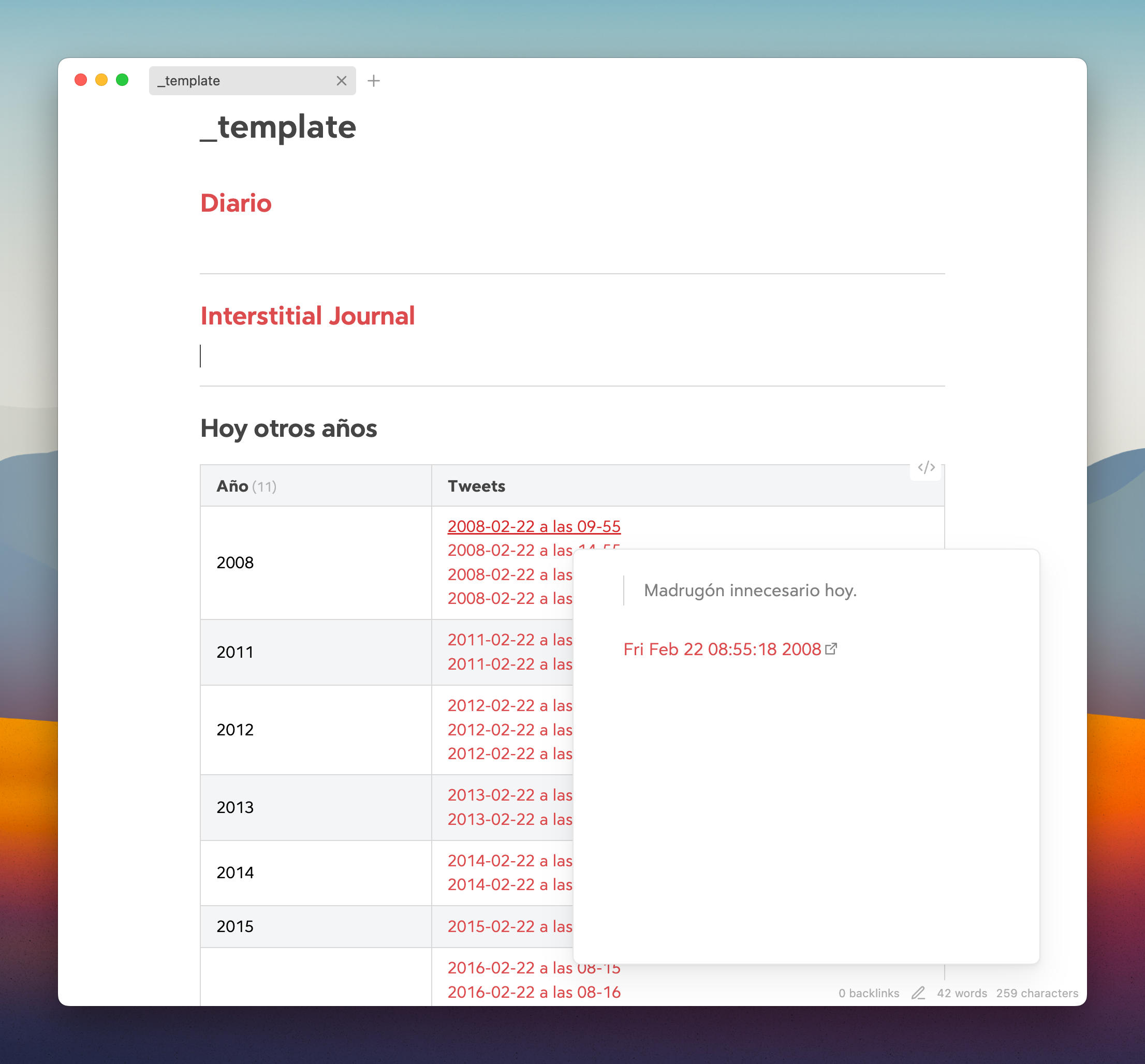 Al pasar el ratón por encima se previsualiza el contenido del tweet. Captura de pantalla de una nota, con el listado de tweets, y la previsualización del contenido de uno de ellos al pasar el ratón por encima