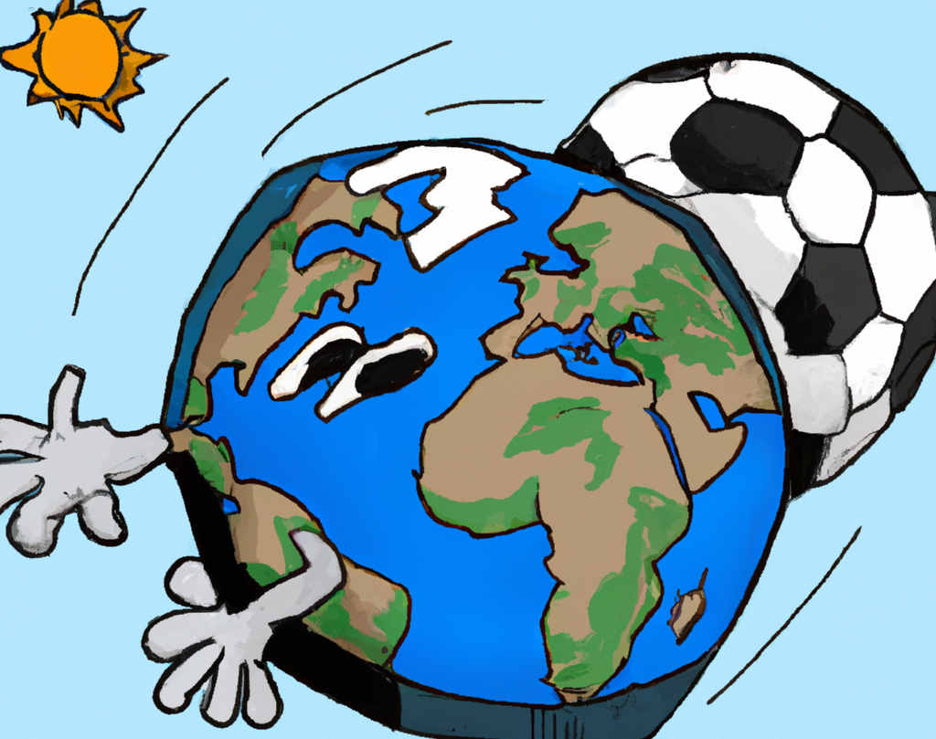 A cartoon of a soccer ball as if it were our planet